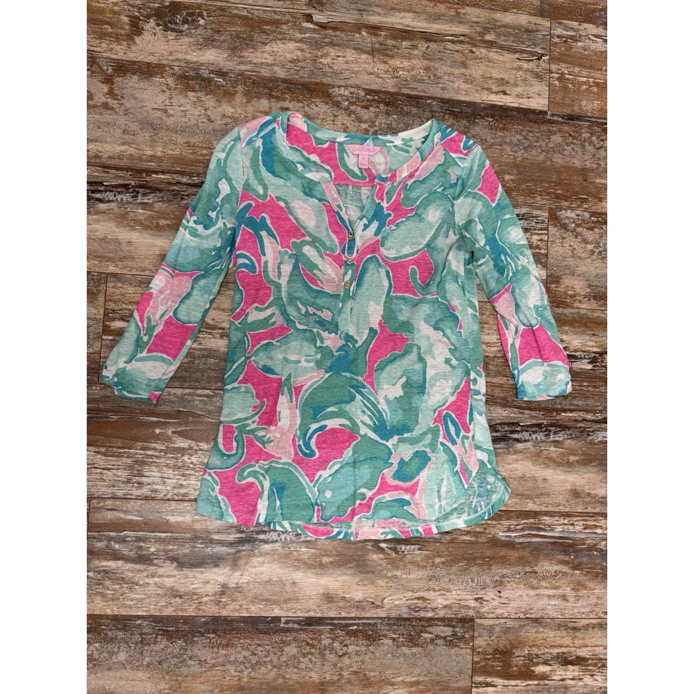 Women's Lilly Pulitzer Long Sleeve Floral Shirt‎ Blouse Size XS Colorful Bright